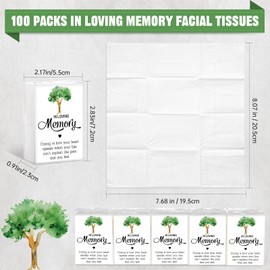 Jetec 100 Pack Funeral Tissues Packs for Guests Memorial Pocket Tissue Mini Individual Travel Tissues Size Love One Passed Funeral Favors Celebration of Life Decoration, 3 Ply, 8 Sheets(Family Tree)