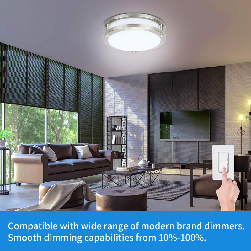 36W Dimmable LED Ceiling Light Fixture, 12 inch Flush Mount