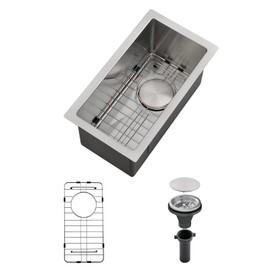 EcoChannels Undermount Wet Bar Sink, 10 x 18 Inch Single Bowl Small Kitchen Sink 16 Gauge T-304 Stainless Steel RV Sinks