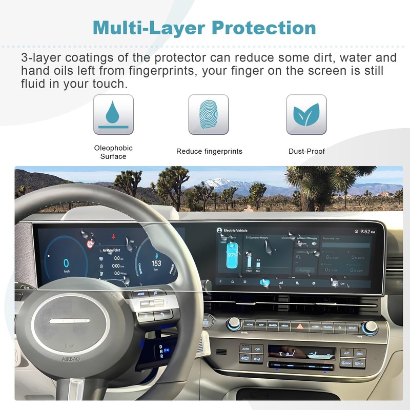 CDEFG 2PCS for 2024 2025 Hyundai Kona 12.3” Screen Protector