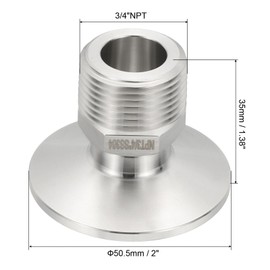 PATIKIL 1.5 in TC Tri Clamps Adaptor, 1pcs Tri Clamps Fittings to NPT 3/4 Male Thread Adaptor Hexagonal Sanitary 304 Stainless Steel for Food Beverage Equipment, 50.5mm Ferrule