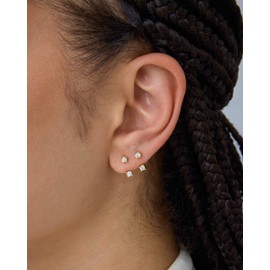 PAVOI 14K Yellow Gold Plated Sterling Silver Posts Double Half Huggie Earring Pack for Women - Gold Statement Loop Hoop Earring Set - Cubic Zirconia Studs