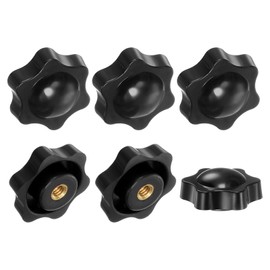 M METERXITY 6-Pack 6 Star Knobs, 1/4"-20 Female Thread 1.5"(38mm) Hexagon Head Blind Hole Clamping Grip Handles for Machinery/Electronic/Woodworking, Brass Screw-On Threaded Knob [Black]