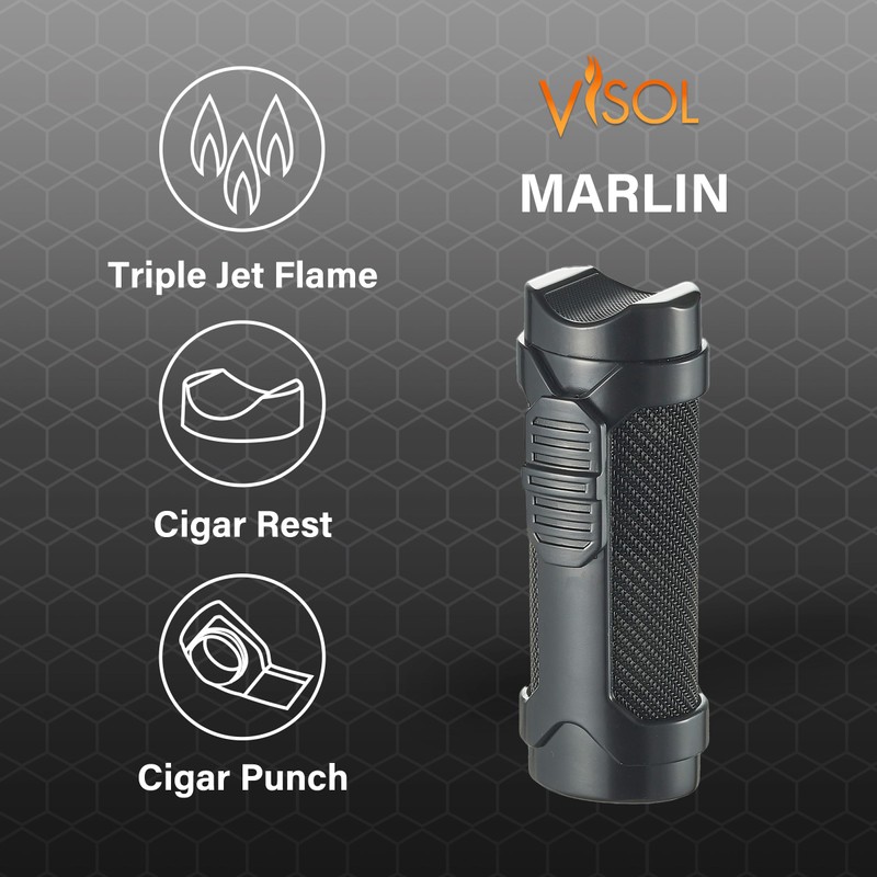 Visol Marlin Butane Torch Lighter Triple Flame Refillable Gas Lighter,