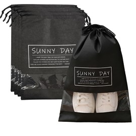 5 Pcs Large Shoe Storage Bags, Shoe Bags for Travel, Drawstring Bag Pouch with Transparent Slot, Dustproof Waterproof, Portable Packing Organizers for Daily & Travel Use (Black)