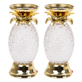 YAKii 9.5" Pineapple LED Color Changing Shine Lamp,Swirling Water Waves Lamp Kid Safe Battery/USB Cable Operated,Table Lamp Candle Holder Table Decoration Gold(Pack of 2)