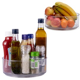 MATANA 2 Pack Clear Lazy Susan Turntable Shelf Organiser, 23cm - Rotating Spice Jars Storage Holder, Condiments, Cosmetics - Kitchen, Fridge, Pantry, Cupboard