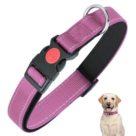 Dog Collar, Reflective Dog Collar with Safety Buckle, Adjustable Nylon Pet Collars with Soft Neoprene Padding for Small Medium Large Dogs (Pink, S)