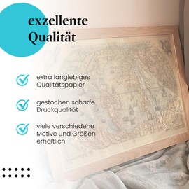 Poster - World map 06 - card Antique Atlas Map Geography Retro Vintage Brown Sephia Walldecoration pressure Print Artprint Photography Photo Artwork Art Scene (21.0 cm x 29.7 cm A4)