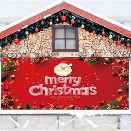Christmas Garage Door Cover Decorations Banner Backdrop,Snow Santa Claus Holiday Garage Door Cover Banner, 2 Car Christmas Garage Door Cover for Outdoor Holiday Decorations Large 7x16ft