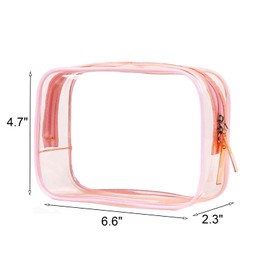 Clear Pouch Small, Clear Makeup Bag, 6.6"x2.3"x4.7" Size TSA Approved Toiletry Bag, Clear Travel Bags for Toiletries, Clear Cosmetic Bag for Women and Men Small-1 Pack Pink