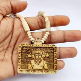 BRIJ HAAT Wooden Handmade Carving panch mukhi Hanuman ji Locket/pendant with Tulsi Kanthi Mala