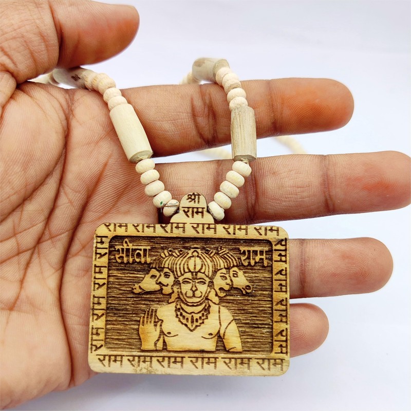 BRIJ HAAT Wooden Handmade Carving panch mukhi Hanuman ji Locket/pendant
