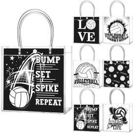 Teenyyou 24 Pcs Volleyball Party Favor Bags with Handles Volleyball Clear Treat Goodie Bags Sport Theme Party Favor for Team Snack Birthday Gifts