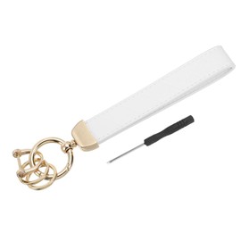 PATIKIL Leather Wristlet Keychain, Key Chain Holder Key Fob Wristband with 2 Key Ring and Anti-Lost D Ring for Men Women Purse Car Keys, Gold/White