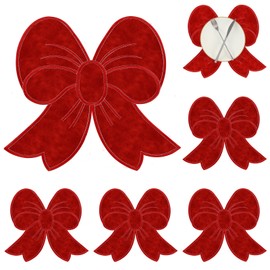 Christmas Bow Placemats Set of 6 Velvet Red Bow Placemats Cute Modern Table Mats Neutral Style for Parties and Christmas Thanksgiving Kitchen Banquet Setting for Dinner Party
