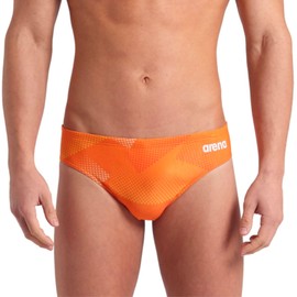ARENA Men's Swim Briefs for Pool Race Training, Intensive Swimming, Chlorine Resistant, 2.75 cm, Halftone Print,Team Orange