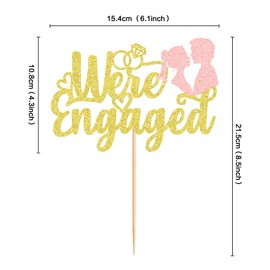 Ercadio - Paquete de 1 decoración de pastel con purpurina dorada We Engaged con anillo, decoración de tartas para bodas, compromisos, fiestas, decoraciones de pasteles