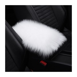 Osilly Auto Center Console Pad, 11.8" x 7.9" Furry Armrest Cover Universal for SUV/Truck/Car, Warm Winter Premium Faux Sheepskin Wool, Soft Fluffy Car Armrest Seat Box Cushion Protector (White)