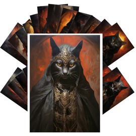 PIXILUV Vintage Postcards (24pcs 4"x6") Infernal Feline Sovereigns: Black Cats Cloaked in Mystery and Flame - A Postcard Set of Dark Majesty and Power