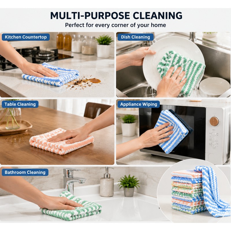 Microfiber Cleaning Cloths for Kitchen & Home – Thick Coral