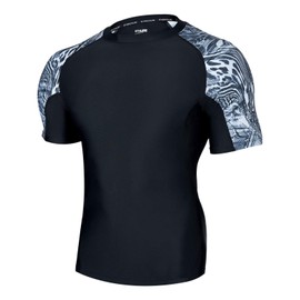 HUGE SPORTS Mens Rash Vest- Rash Guard Short Sleeve Quick Drying Wetsuit Swimming Tops for Surfing BJJ Jiu Jitsu(Mess Black,L)