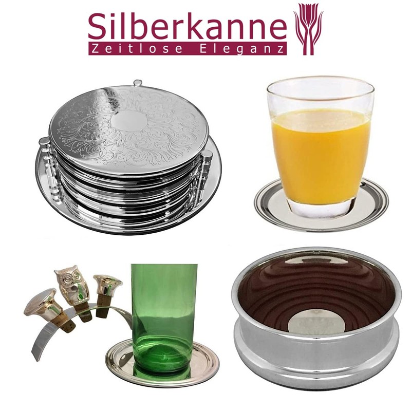 SILBERKANNE Bottle Coaster Bottle Plate Diameter 15 cm Premium Silver