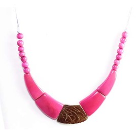 Magenta, Brown Organic TAGUA Bib Necklace, Single Strand- Mid-Century Modern - Le Collier - Artisan Elegant