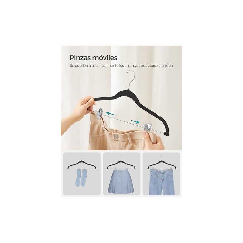 SONGMICS Perchas para Pantalones, 30 Perchas de Terciopelo, 42.5 cm