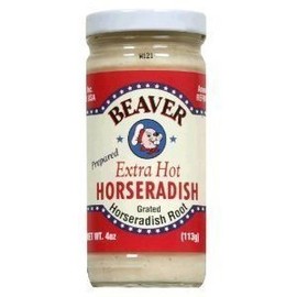 Beaver Brand Extra Hot Horseradish 4 oz glass jar (Pack of 8)
