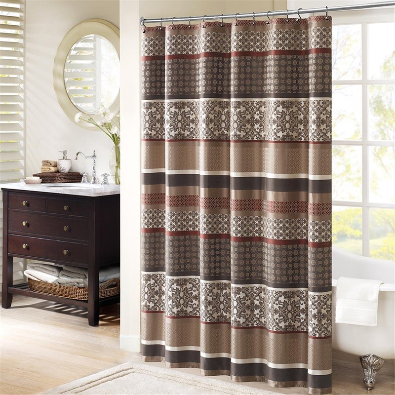 Madison Park Princeton Geometric Jacquard Fabric Shower Curtain, Transitional Shower