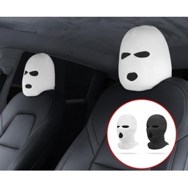 Generic White Funny Spoof Car Seat Headgear Mask (Pack of 1)- Elastic Universal Headrest Covers for Car, Van, Truck, SUV