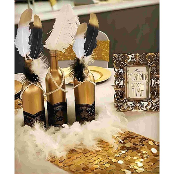 JeVenis Splendide piume nere e dorate di piume di piume di piume collane di perle bianche perline per la decorazione della torta nuziale degli anni '20 Decorazioni da tavolo a tema Gatsby