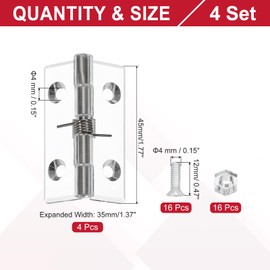 MECCANIXITY Small Acrylic Hinges Plastic Spring Clear Hinge 45 x 35mm Stainless Steel Shaft Continuous Piano Folding Hinges with Hole and Screw for Aquarium Lid Crafts Pack of 4