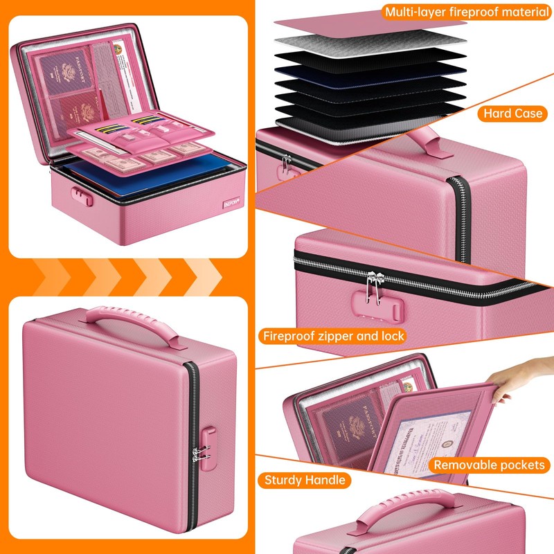 ENGPOW Fireproof Document Box, Hard Case File Box with Fireproof