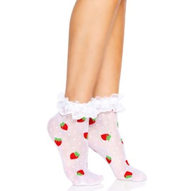 Leg Avenue Women's Strawberry Polka Dot Ruffle Top Anket Socks, One Size, White/Red