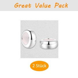 Pack of 2 Charm Stoppers, 925 Sterling Silver for Bracelet with Rubber Clip Spacer Stopper Charms Beads, Spacer Bead Charm Stopper for Women Bead Charms Bracelets Pendant Spacer Stopper, Sterling