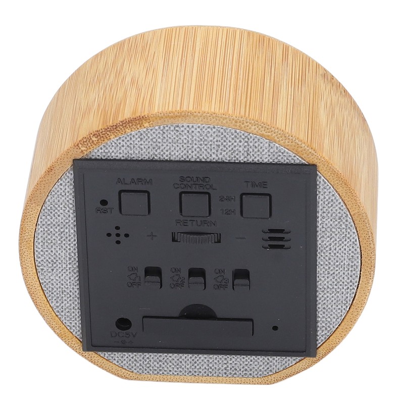 Digital Alarm Clock Round LED Voice Control Brightness Adjustable 12h