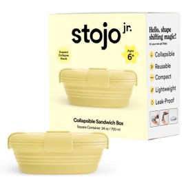 STOJO Jr Collapsible Box for Kids - Mimosa Yellow, 24oz - Leak-Proof Reusable Silicone Travel Bowl for Hot & Cold Food - For Home, On-The-Go Camping & Hiking - Microwave & Dishwasher Safe