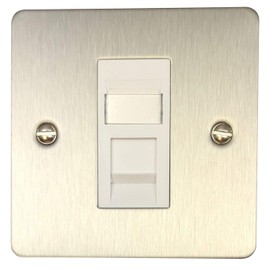 Flat Brushed Steel RJ45 Socket (1 Gang/White Insert)