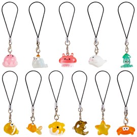 BEEFLYING 11Pcs Resin Ocean Animal Phone Strap Charms Pendants Decoration Kawaii Cell Phone Bag Charms