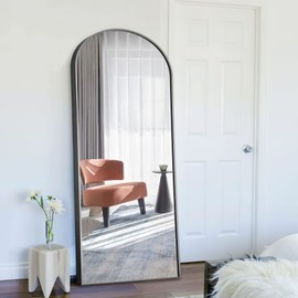 NeuType Arched Floor Full Length Mirror Standing Full Body Dressing Mirrors with Stand Hanging Wall Mounted Large Metal Frame Leaning Bedroom Living Room Decor 65 x 22 in (Black)