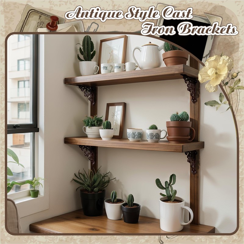 Blulu 4 Pack Antique Style Cast Iron Shelf Brackets Decorative