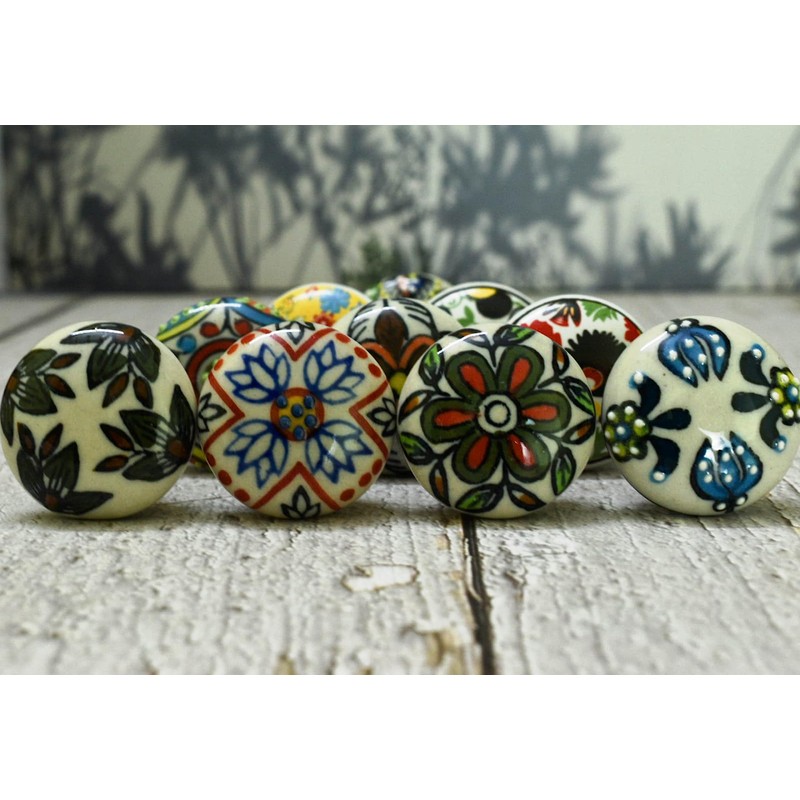 ARTISNO 10pcs Handmade Ceramic Kitchen Cabinet Door Handles Floral Pull