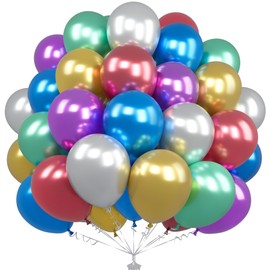 Unisun Metallic Rainbow Balloons, 50Pcs 12 Inch Chrome Multicolor Balloons, Latex Rainbow Balloons for Women Men Boys Birthday Party Wedding Engagement Graduation Anniversary Festival Decorations