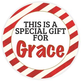 This is a Gift for Grace - Circle Sticker Decal 3 Inch - Candy Cane Merry Christmas Gift Tag Present Tree Holiday Custom Name Santa Claus