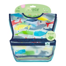 Green Sprouts Snap & Go Wipe-Off Bibs (3 Pack) 9-18M - Whales