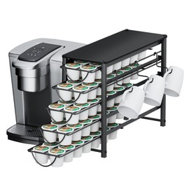 Coffee Vertuo Pod Holder, Capsules Stand Storage Drawer for K Cup Holders, Pod Holders Station for Counter Organizer for K-Cup Pods, Nespresso OriginalLine, Teabags Home Kitchen Bar -Black Metal