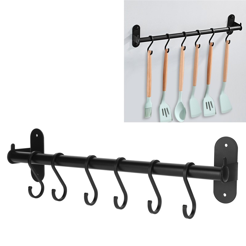 40cm 6 Hooks Pot Lid Hanger Punch WallMounted Storage Holder