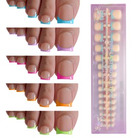 Press on Toenails Short, OPkssnails 150pcs Brighter French Tip Press On Toenails for Women, Pre-Designed Soft Gel Toe Nail Press Ons, Soak Off Acrylic Fake Toenail Extensions in 15 Sizes